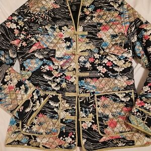 Anne Carson Silk Quilted Floral Women's Lined Jacket Large Cherry Blossoms